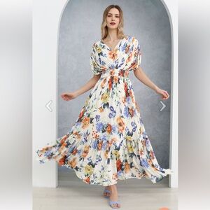 Chic Wish Pleated Floral Maxi Dress